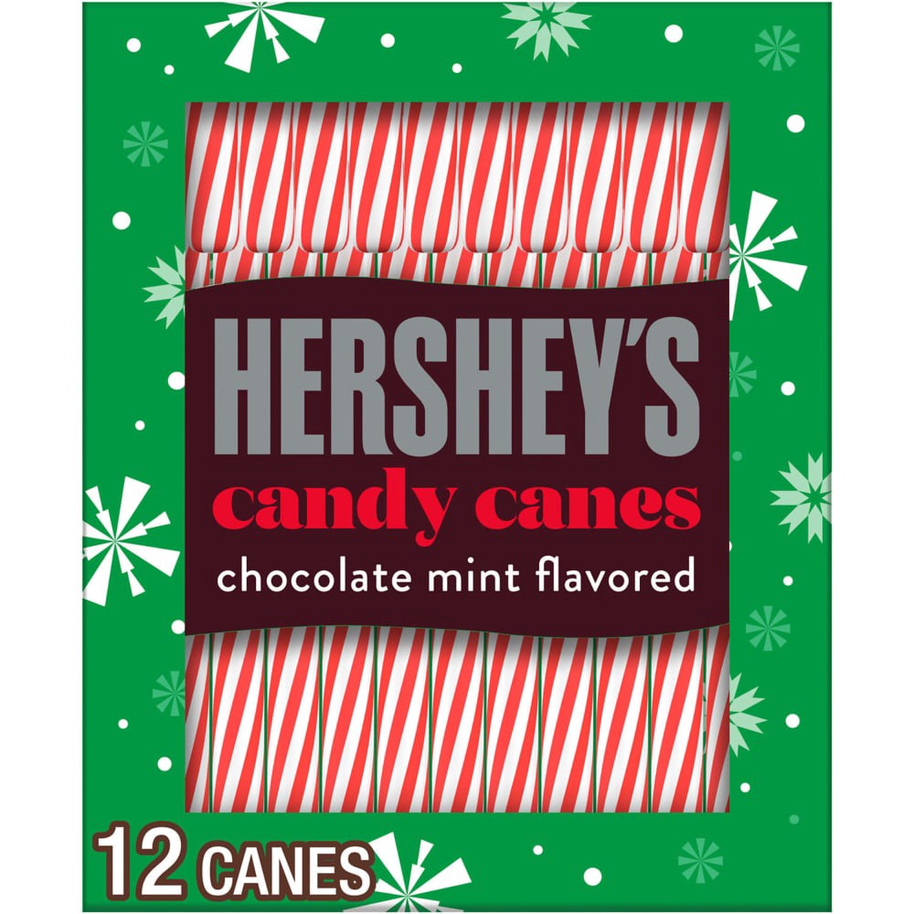 slide 5 of 6, HERSHEY'S Chocolate Mint Flavored, Christmas Candy Canes Box, 5.28 oz (12 Pieces), 12 ct