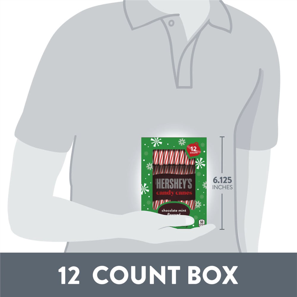 slide 6 of 6, HERSHEY'S Chocolate Mint Flavored, Christmas Candy Canes Box, 5.28 oz (12 Pieces), 12 ct