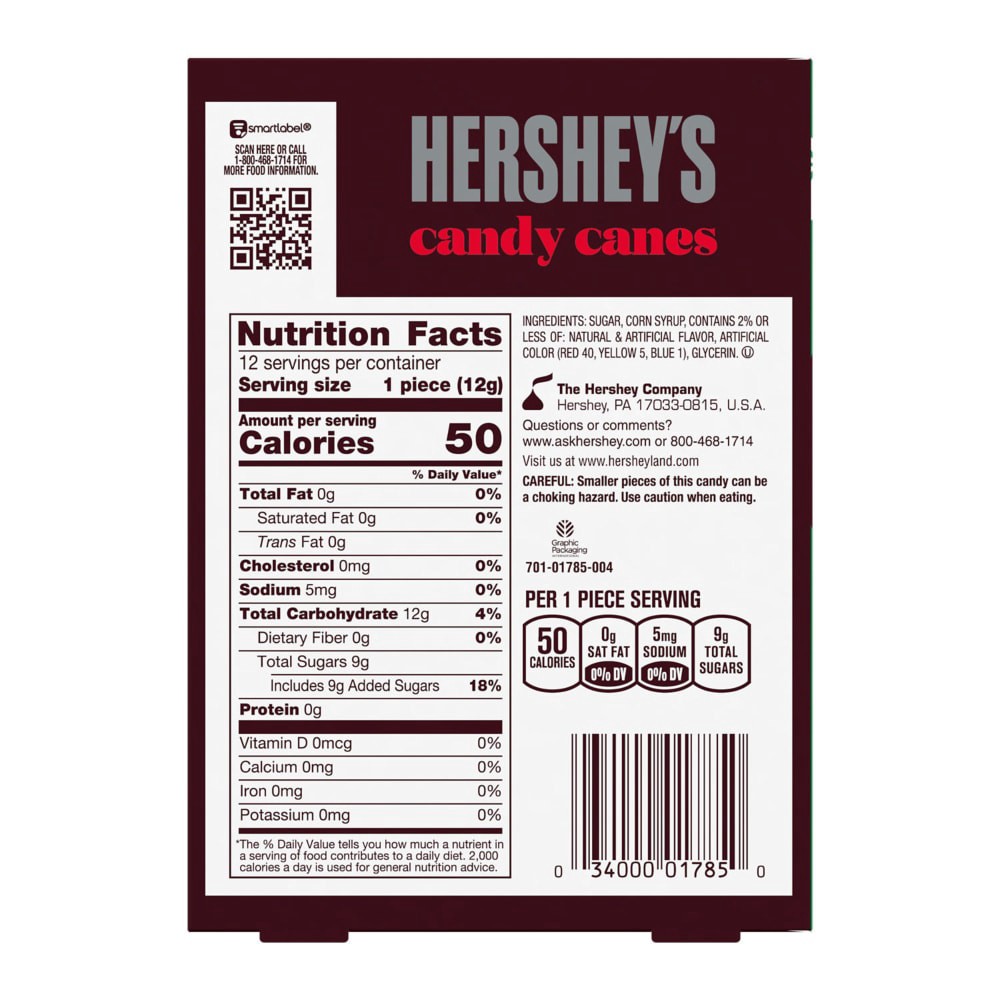 slide 4 of 6, HERSHEY'S Chocolate Mint Flavored, Christmas Candy Canes Box, 5.28 oz (12 Pieces), 12 ct