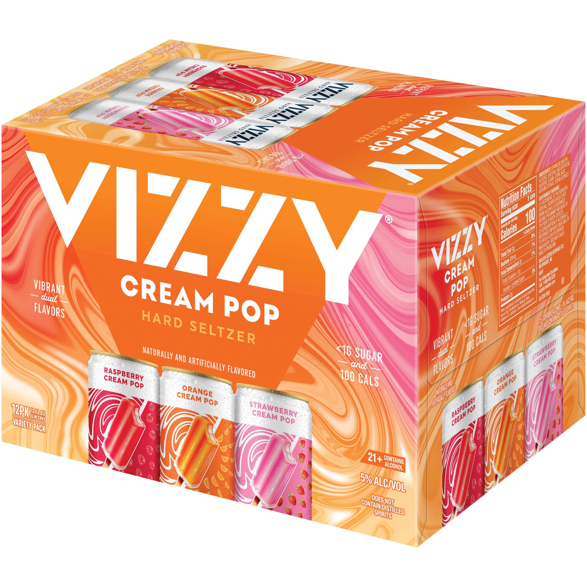 slide 5 of 5, Vizzy Cream Pop Raspberry/Orange/Strawberry Hard Seltzer Variety Pack 12 - 12 fl oz Cans, 12 ct