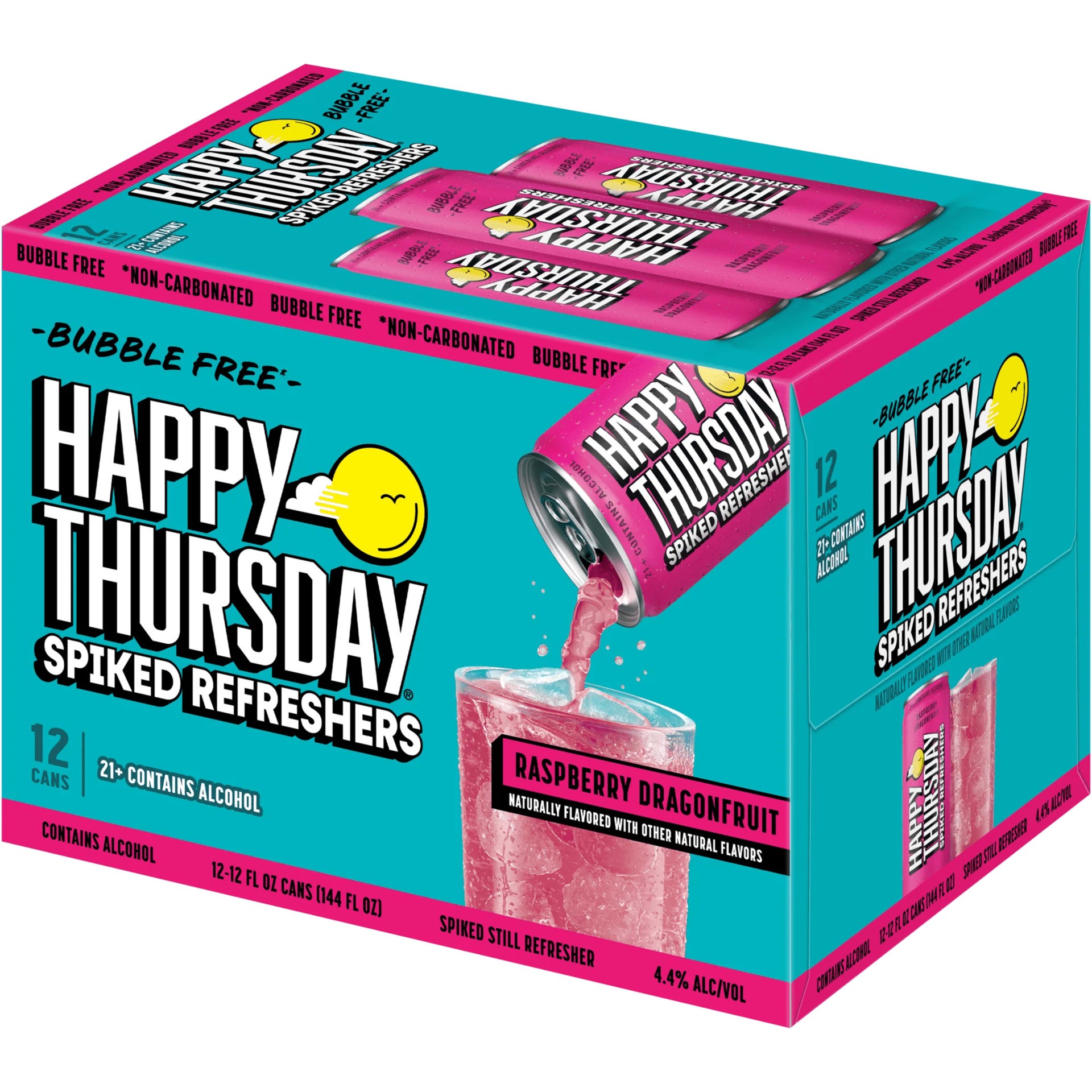 slide 4 of 5, Happy Thursday Raspberry Dragonfruit Spiked Refreshers 12 - 12 fl oz Cans, 12 ct; 12 fl oz