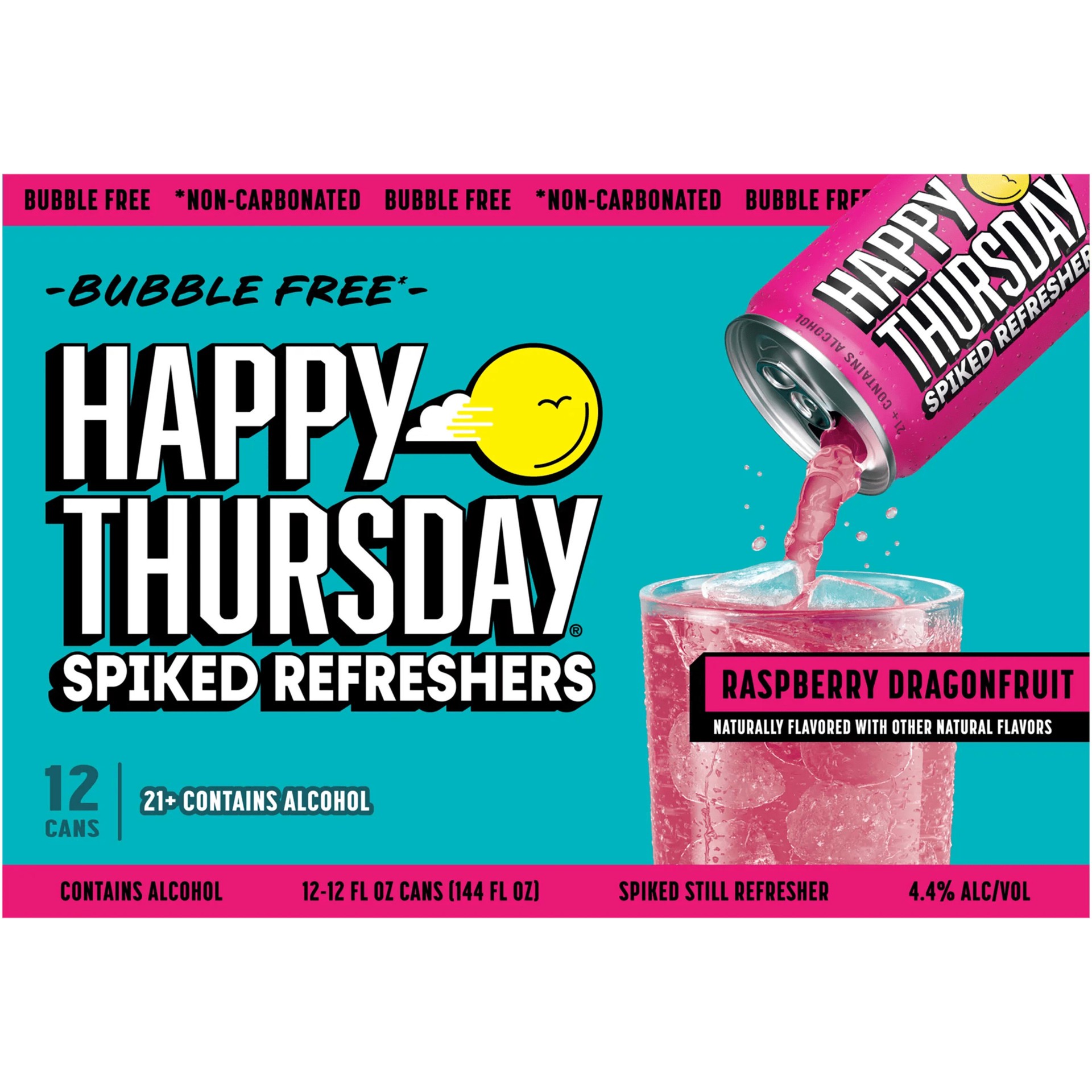 slide 3 of 5, Happy Thursday Raspberry Dragonfruit Spiked Refreshers 12 - 12 fl oz Cans, 12 ct; 12 fl oz