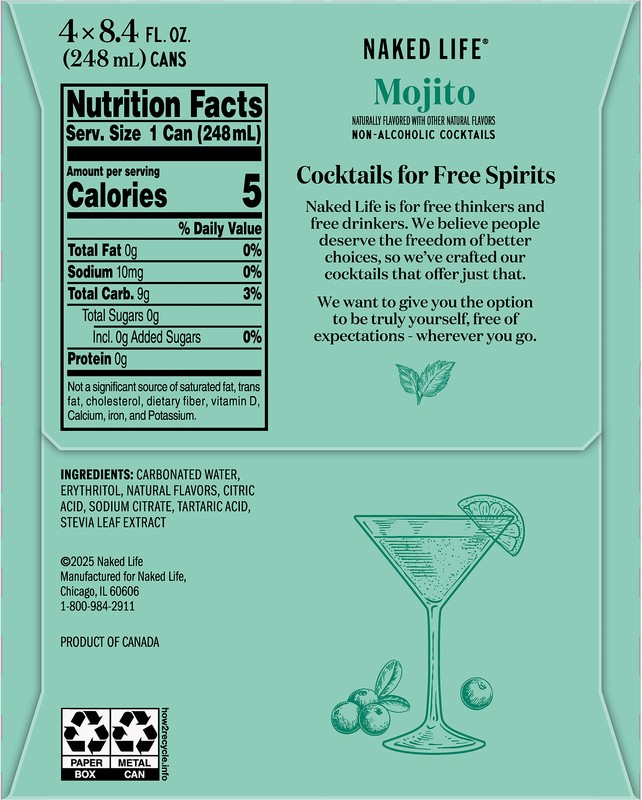 slide 5 of 5, Naked Life Non-Alcoholic Mojito Cocktail 4 - 8.4 fl oz Cans, 4 ct
