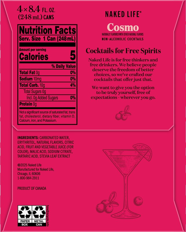 slide 5 of 5, Naked Life Cosmo Non-Alcoholic Drinks 4 pack, 8.4 fl oz cans, 4 ct