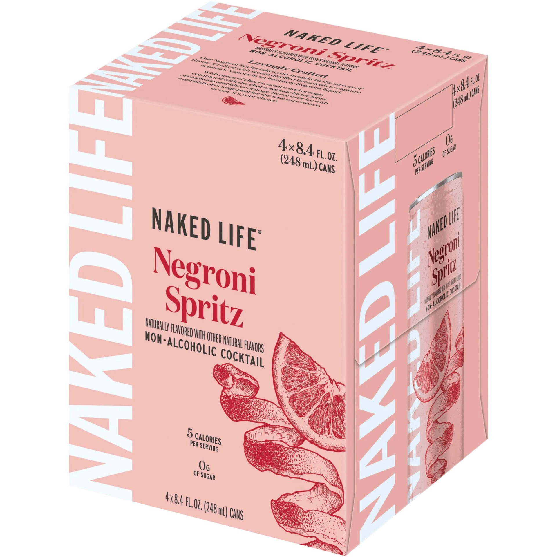 slide 4 of 5, Naked Life Non-Alcoholic Negroni Spritz Cocktail 4 - 8.4 fl oz Cans, 4 ct