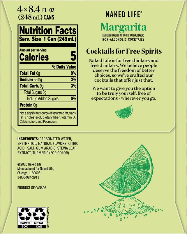 slide 4 of 5, Naked Life Non-Alcoholic Margarita Cocktail 4 - 8.4 fl oz Cans, 4 ct