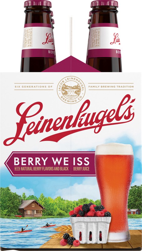slide 5 of 5, Leinenkugel's Experience the crisp, fruit-filled flavor of Leinenkugel's Berry Weiss Craft Beer, a medium-bodied weiss beer with natural berry flavors and blackberry juice and 4.7% ABV. This award-winning beer* is a perfect way to kick back and relax with friends., 12 fl oz