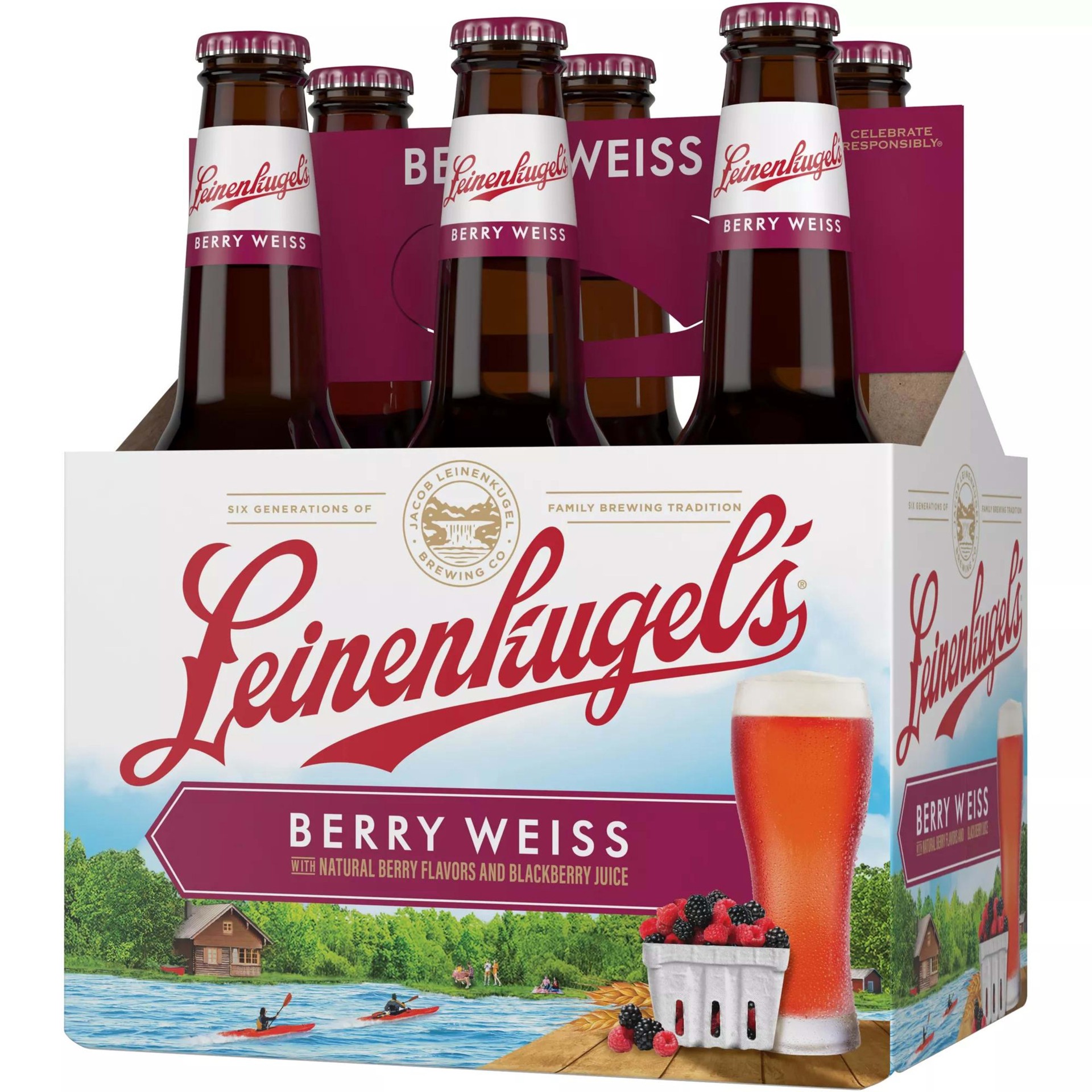 slide 4 of 5, Leinenkugel's Experience the crisp, fruit-filled flavor of Leinenkugel's Berry Weiss Craft Beer, a medium-bodied weiss beer with natural berry flavors and blackberry juice and 4.7% ABV. This award-winning beer* is a perfect way to kick back and relax with friends., 12 fl oz