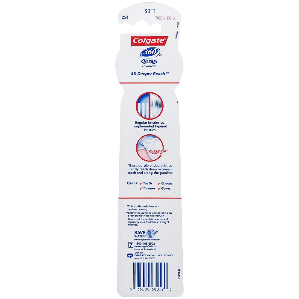 slide 4 of 4, Colgate 360 Advanced Floss Tip Bristles Manual Toothbrush Soft - 2 Count, 2 ct