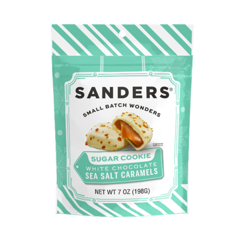 slide 1 of 1, Sanders® Holiday White Chocolate Sugar Cookie Sea Salt Caramels, 7 oz
