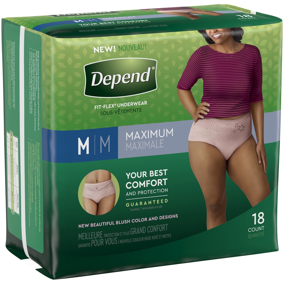 slide 3 of 3, Depend Fresh Protection Adult Incontinence Underwear for Women (Formerly Depend Fit-Flex), Disposable, Maximum, Medium, Blush, 18 Count, 18 ct