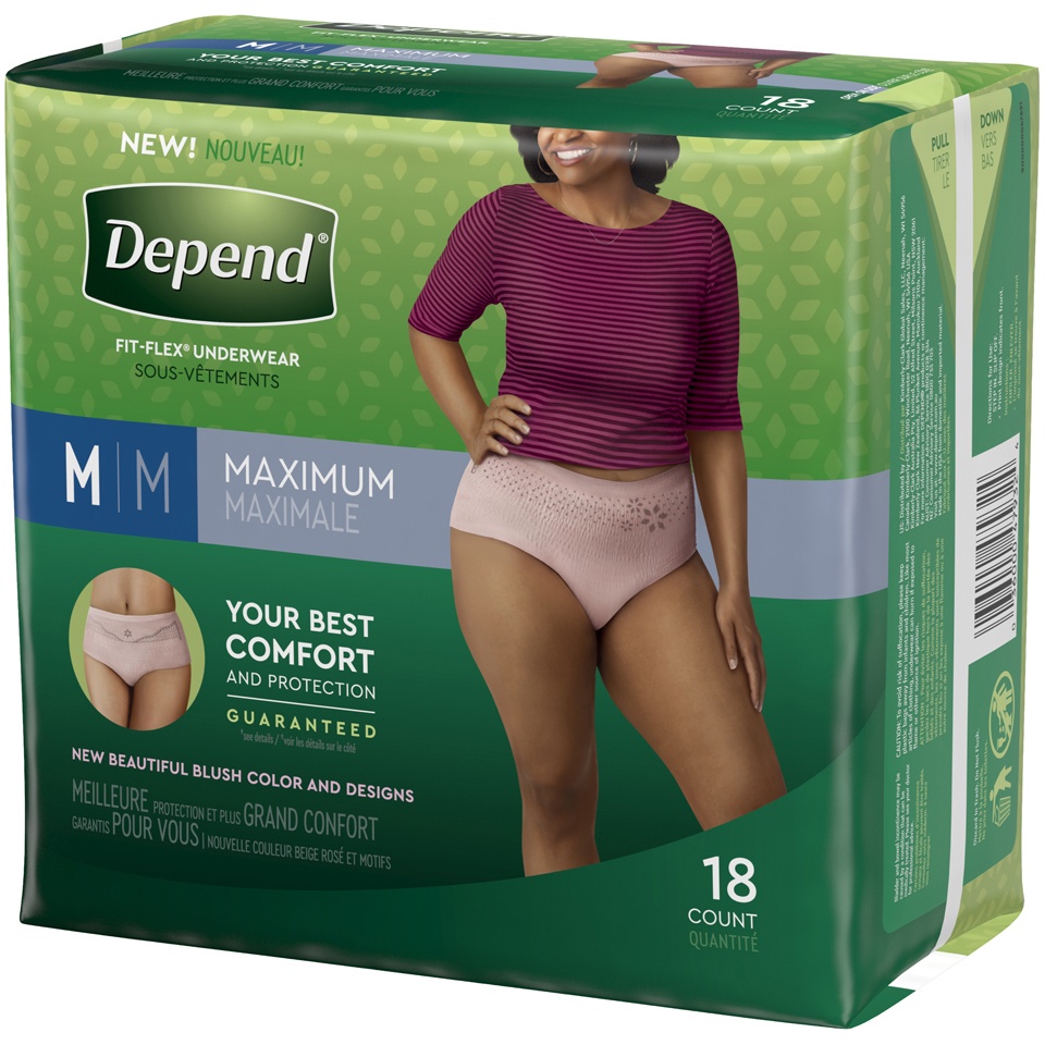 slide 2 of 3, Depend Fresh Protection Adult Incontinence Underwear for Women (Formerly Depend Fit-Flex), Disposable, Maximum, Medium, Blush, 18 Count, 18 ct