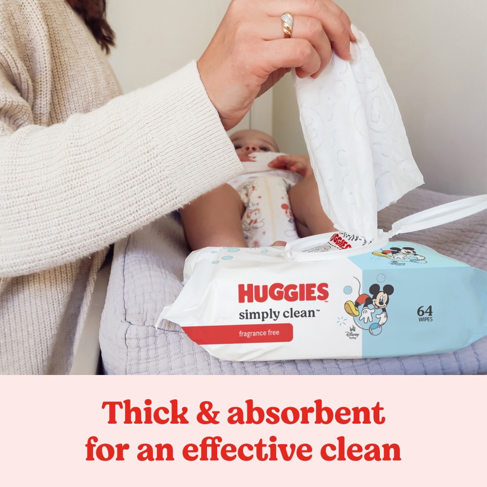 slide 4 of 6, Huggies Simply Clean Unscented Baby Wipes, 1 Flip-Top Pack (64 Wipes Total) (Select for More), 64 ct