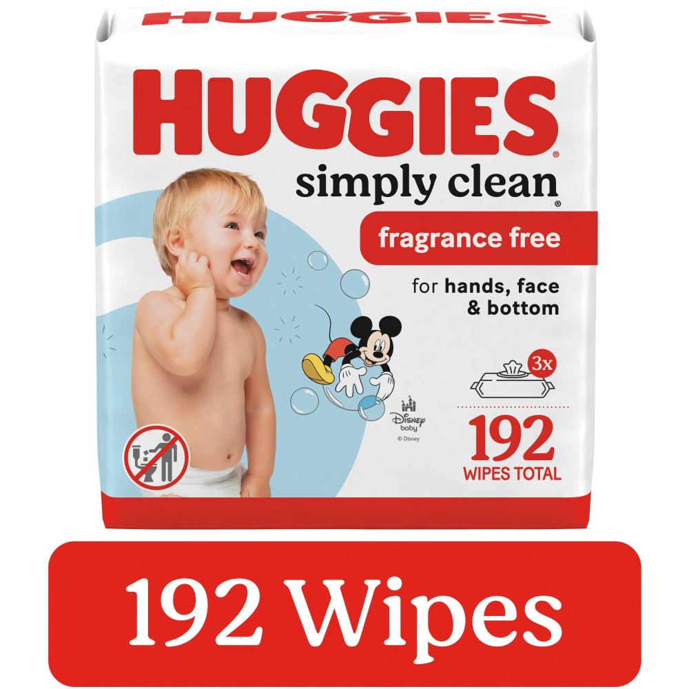 slide 5 of 6, Huggies Simply Clean Fragrance-Free Baby Wipes, Unscented Diaper Wipes, 3 Flip-Top Packs (192 Wipes Total) (Select for More), 3 ct