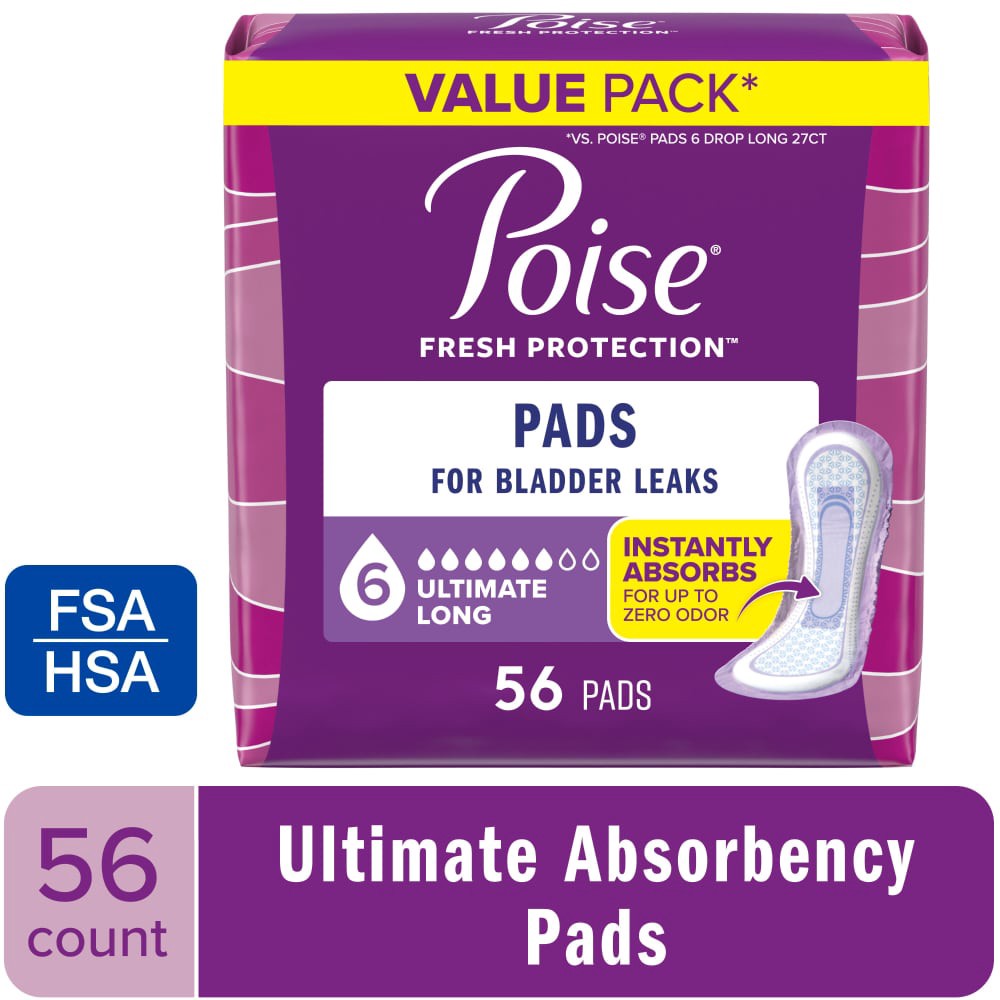 slide 4 of 5, Poise Pads, Ultimate Absorbency, Long Length, 56 ct