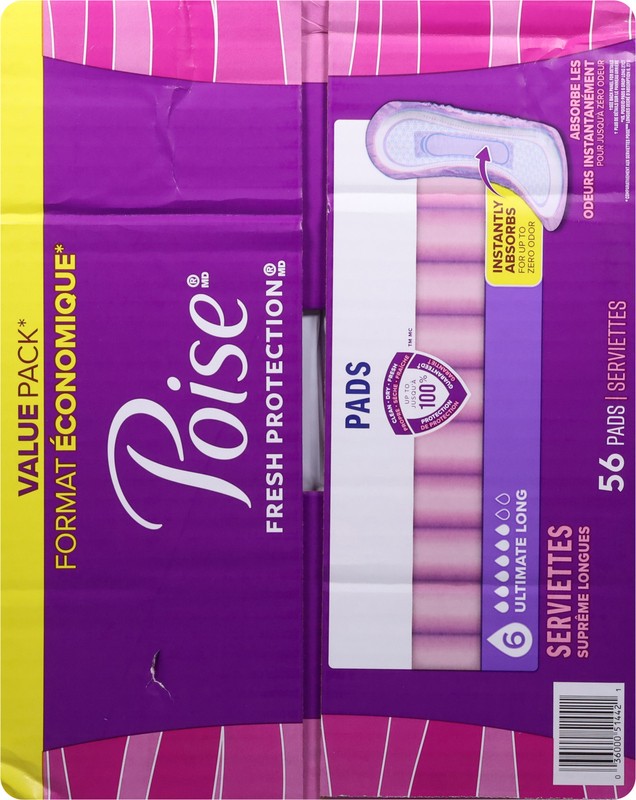 slide 4 of 4, Poise Pads, Ultimate Absorbency, Long Length, 56 ct