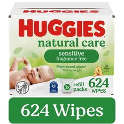 Huggies Natural Care Sensitive Baby Wipes, Unscented, 3 Refill Packs (624 Wipes Total)