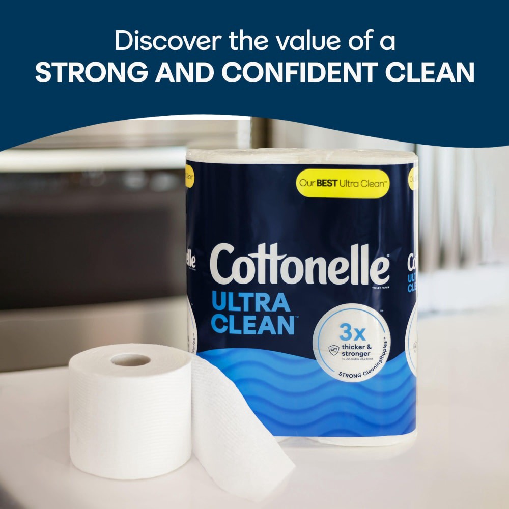 slide 4 of 6, Cottonelle Ultra Clean Toilet Paper, Strong Toilet Tissue, 12 Mega Rolls (12 Mega Rolls = 48 Regular Rolls), 284 Sheets Per Roll, 12 ct