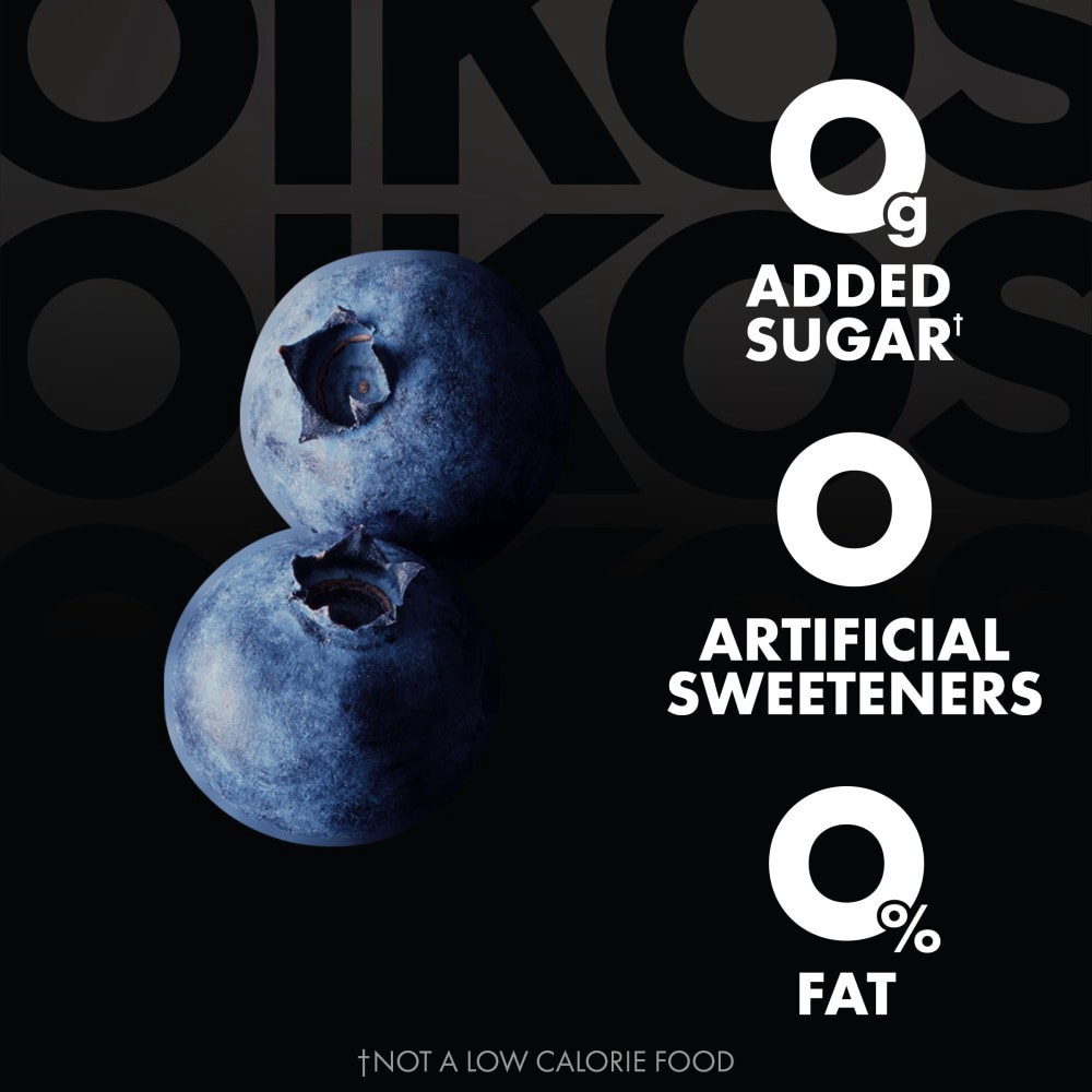 slide 6 of 6, Oikos Blueberry 15g Protein, 0g Added Sugar, Nonfat Greek Yogurt, 5.3 OZ Cup, 5.3 oz