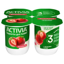 Activia Strawberry Probiotic Yogurt, Lowfat Yogurt Cups, 4 OZ, 4 CT