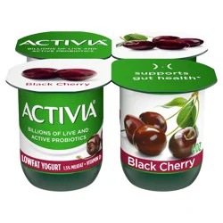 Activia Black Cherry Probiotic Yogurt, Delicious Low Fat Yogurt Cups to Help Support Gut Health, 4 oz, 4 Count