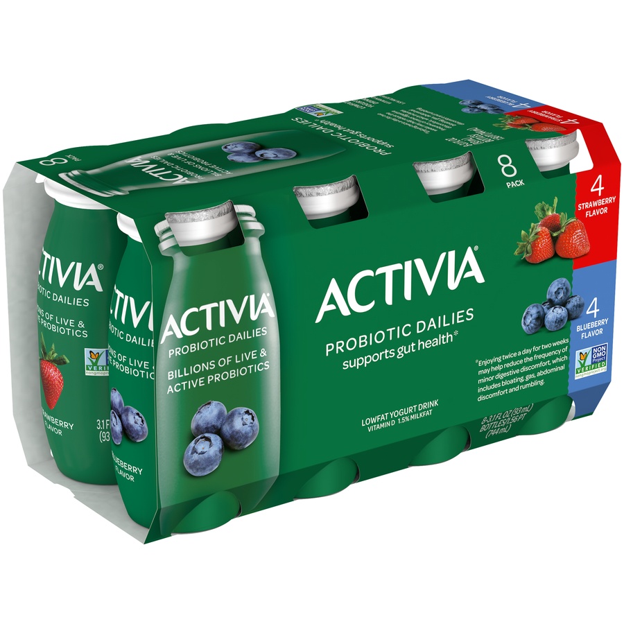 Activia Strawberry and Blueberry Flavor Lowfat Yogurt Drink, 3.1 fl oz, 8  count