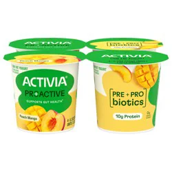 Activia Proactive Peach Mango Probiotic Yogurt, Probiotic Low Fat Yogurt Cups, 5.3 Oz, 4 Ct