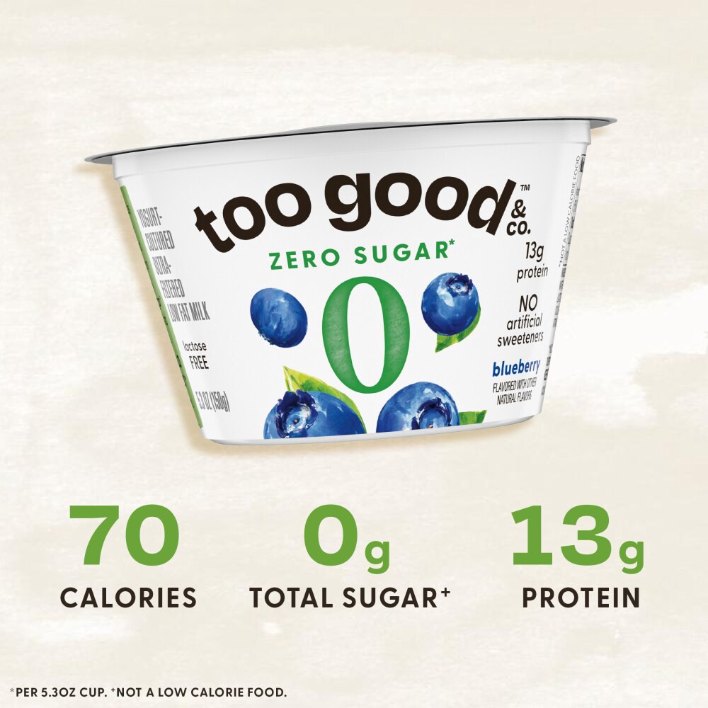 slide 6 of 6, Too Good & Co. Zero Sugar Blueberry Yogurt-Cultured Ultra-Filtered Low Fat Milk Product, 5.3 OZ Cup, 5.3 oz