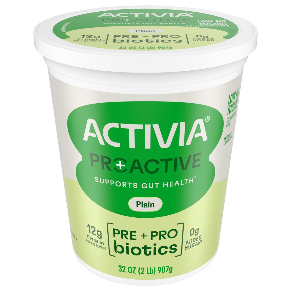 slide 1 of 1, Activia Proactive Plain Prebiotic and Probiotic Yogurt, Creamy Low Fat Yogurt Tub, Helps Support Gut Health, 32 oz, 32 oz