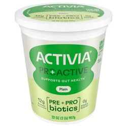 Activia Proactive Plain Prebiotic and Probiotic Yogurt, Creamy Low Fat Yogurt Tub, Helps Support Gut Health, 32 oz​