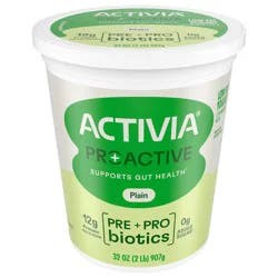 Activia Proactive Plain Prebiotic and Probiotic Yogurt, Creamy Low Fat Yogurt Tub, Helps Support Gut Health, 32 oz
