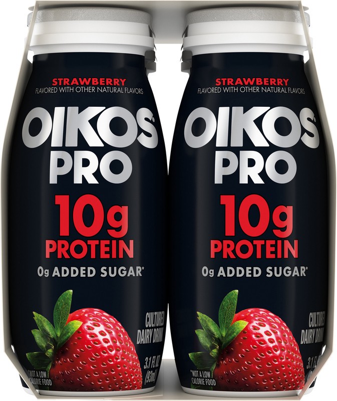 slide 4 of 5, Oikos Pro Shots Strawberry Dairy Drink, 10g of Protein, 0g Added Sugar, Convenient High Protein Snack, 6ct, 3.1 Fl Oz Bottle, 6 ct