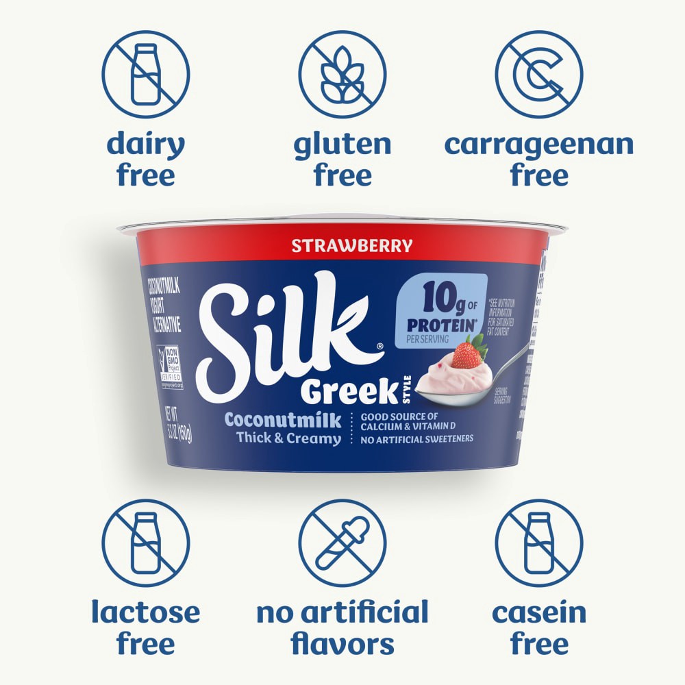 slide 6 of 6, Silk Strawberry Dairy Free, Plant Based, Greek Style Coconut Milk Yogurt Alternative, 5.3 OZ Cup, 5.3 oz