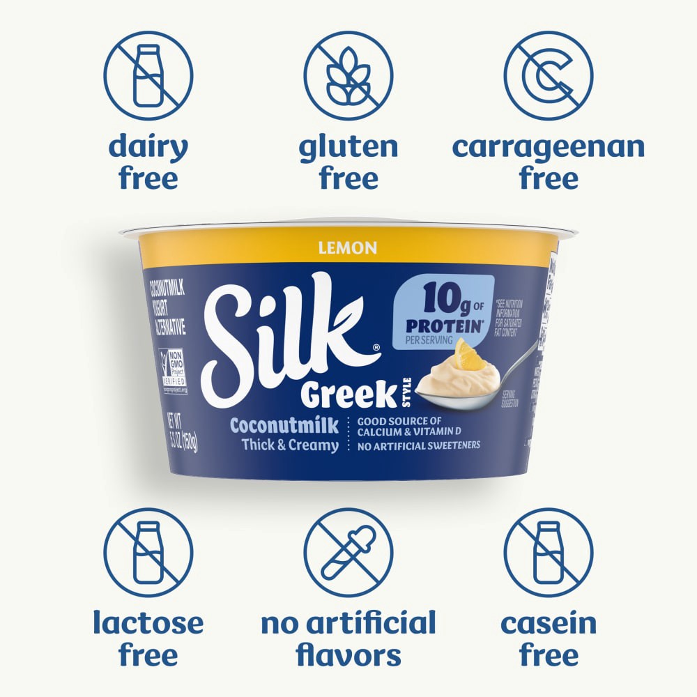 slide 2 of 6, Silk Lemon Dairy Free, Plant Based, Greek Style Coconut Milk Yogurt Alternative, 5.3 OZ Cup, 5.3 oz