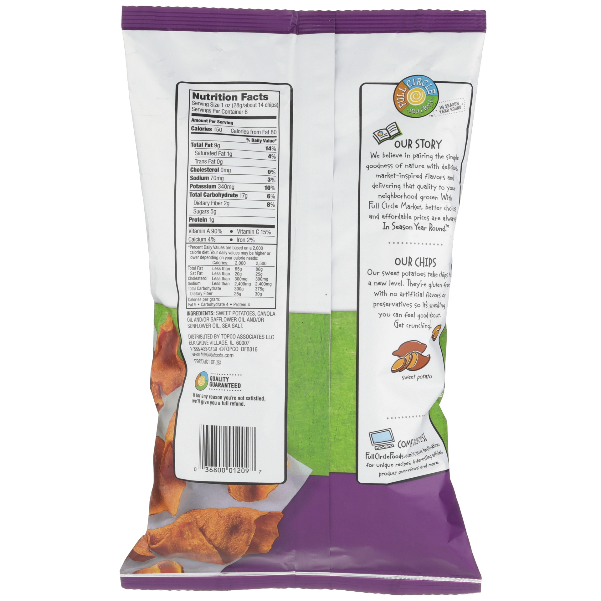 slide 6 of 6, Full Circle Market Sweet Potato Chips with Sea Salt 6 oz, 6 oz