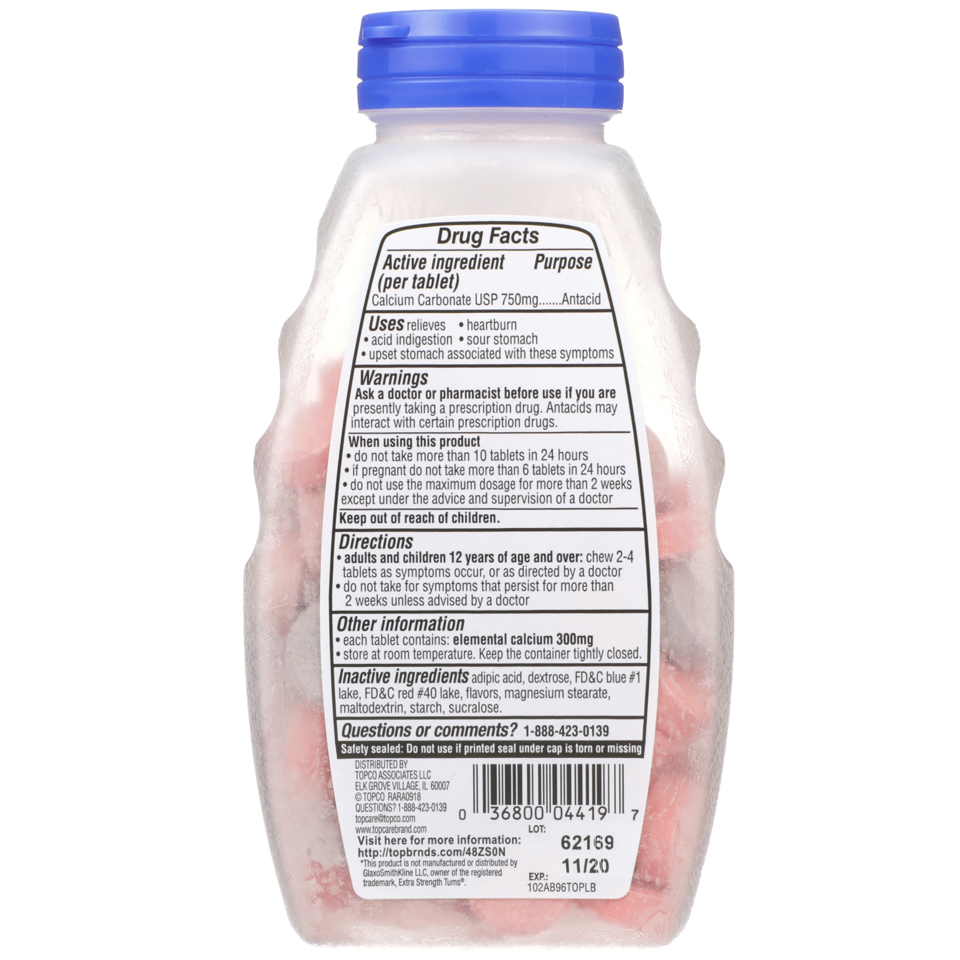 slide 3 of 6, TopCare Antacid Xtra Strength Berry, 96 ct