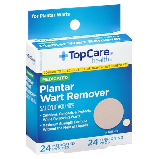 slide 1 of 1, Topcare HEALTH Plantar Wart Remover Salicylic Acid 40% Medicated Patches/Cushioning Pads, 1 ct