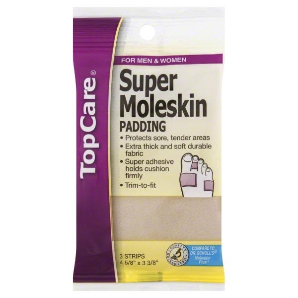 slide 1 of 1, Top Care Super Moleskin Padding For Men & Women 3 Strips, 1 ct
