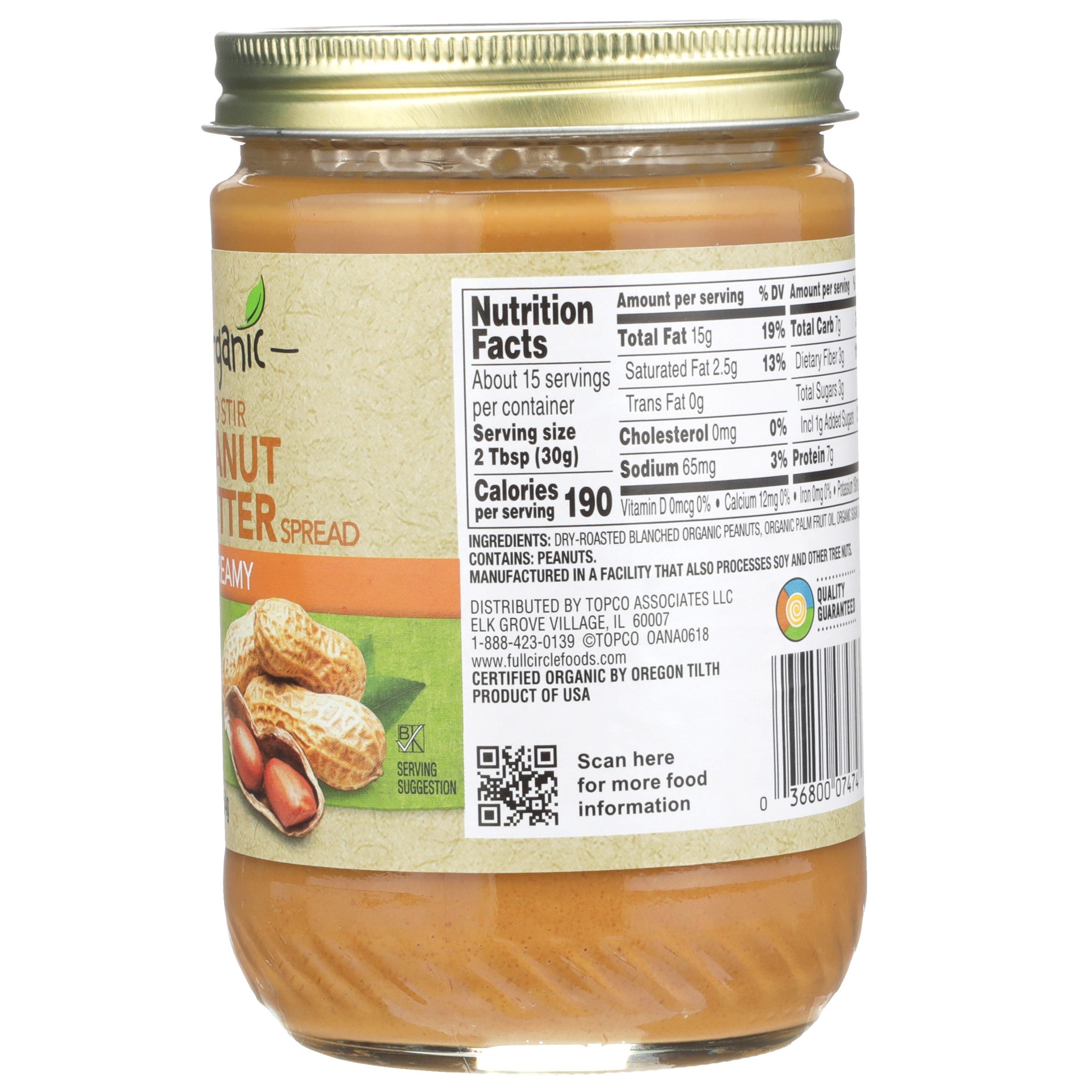 slide 5 of 6, Full Circle Market Organic Creamy Peanut Butter Spread 16 oz, 16 oz