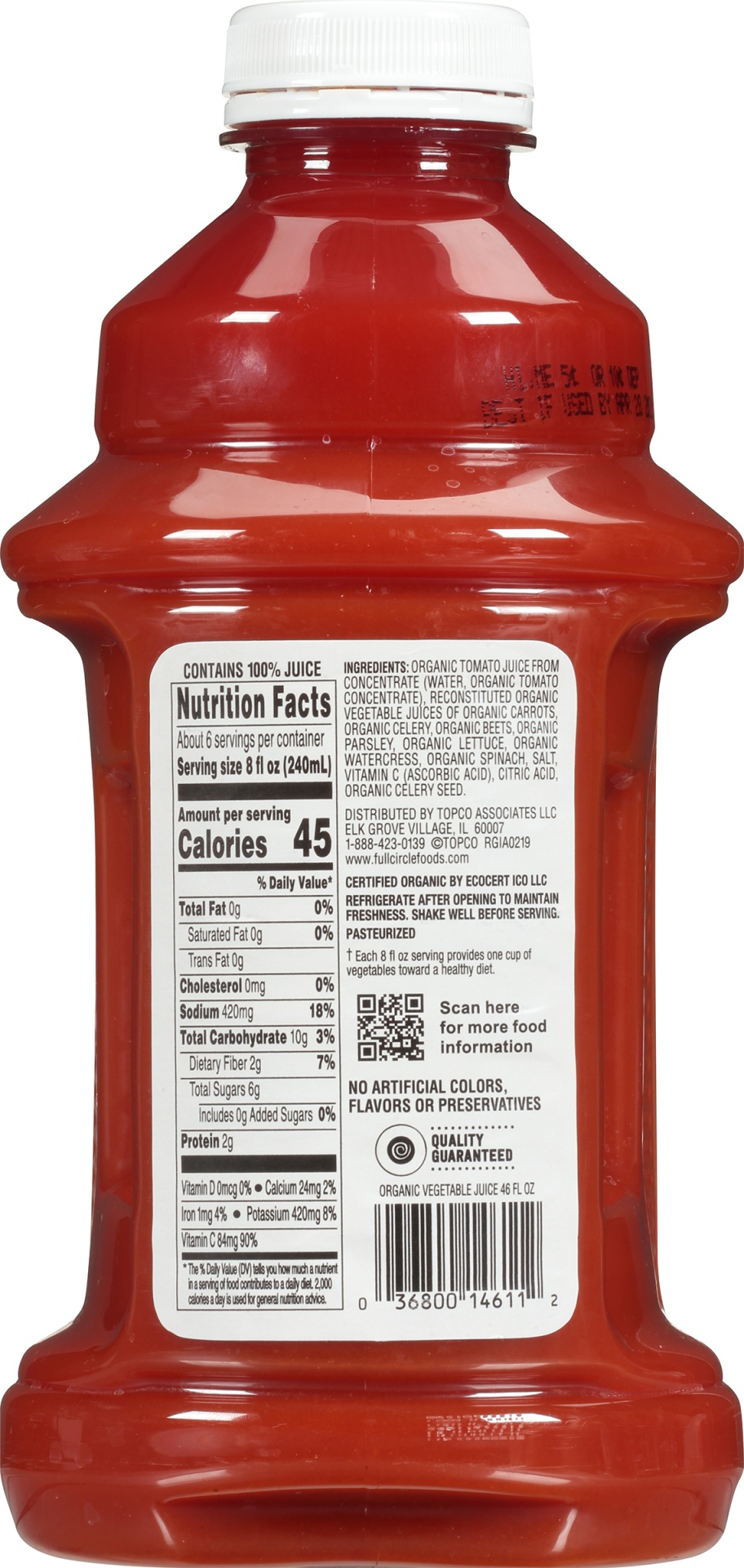 slide 6 of 6, Full Circle Market 100% Vegetable Juice From Concentrate - 46 fl oz, 46 fl oz