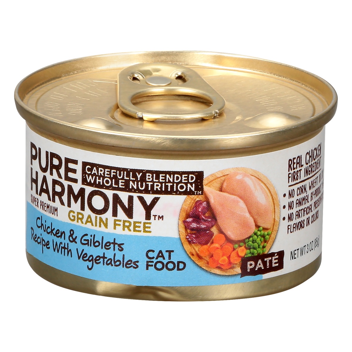 slide 7 of 9, Pure Harmony Grain Free Super Premium Pate Chicken & Giblets Recipe with Vegetables Cat Food 3 oz, 3 oz
