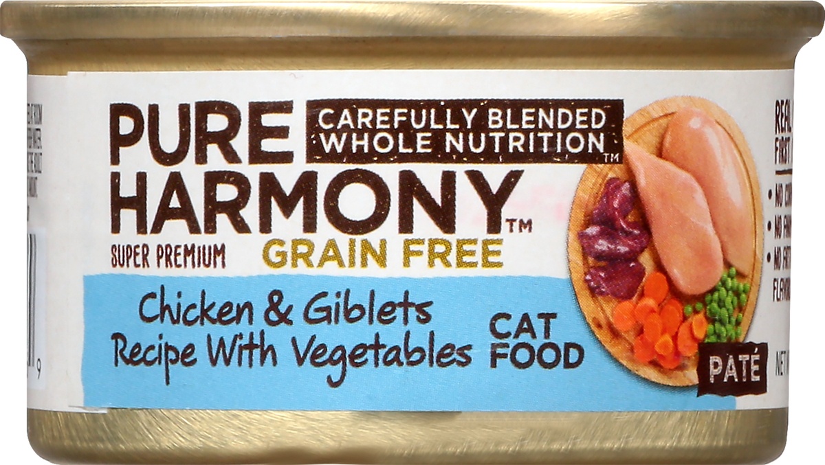slide 5 of 9, Pure Harmony Grain Free Super Premium Pate Chicken & Giblets Recipe with Vegetables Cat Food 3 oz, 3 oz