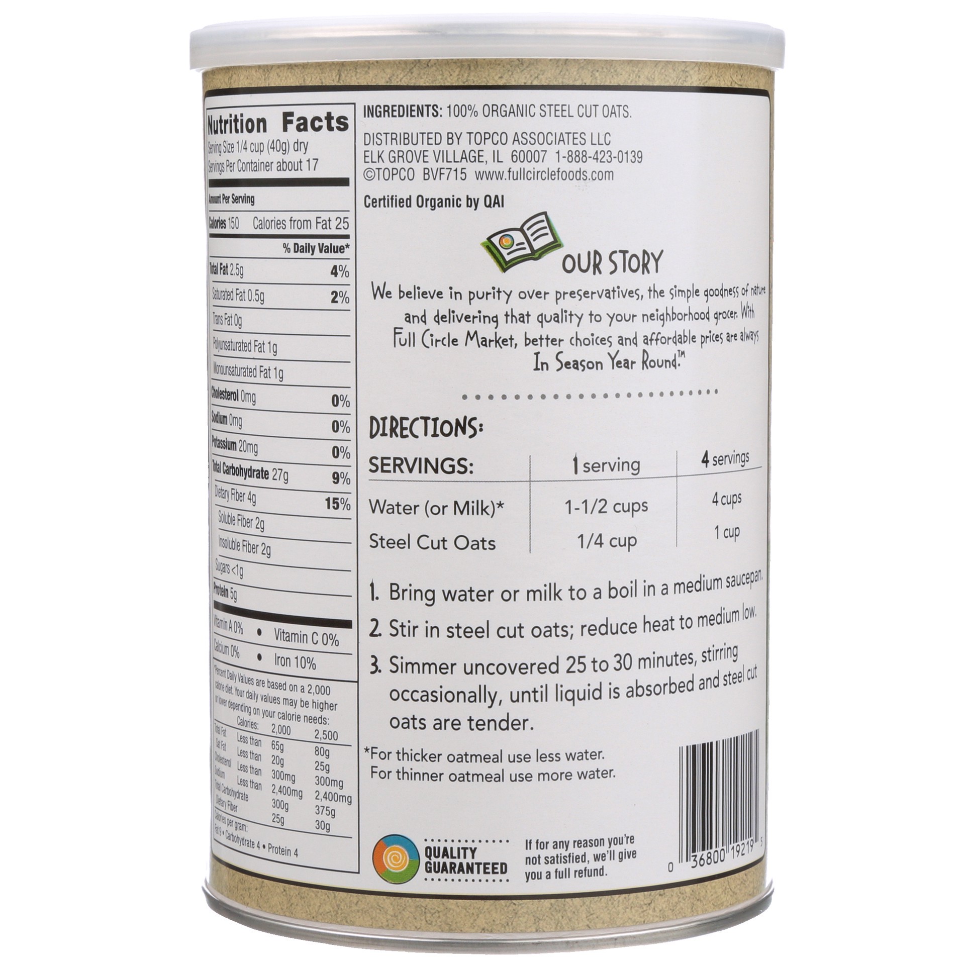 slide 6 of 6, Full Circle Market Organic Steel Cut Oats 24 oz, 24 oz