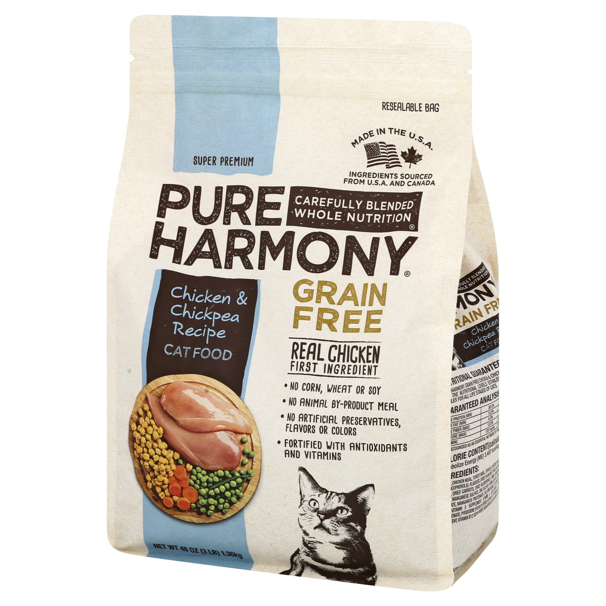 slide 6 of 9, Pure Harmony Grain Free Super Premium Chicken & Chickpea Recipe Cat Food 48 oz Bag, 48 oz