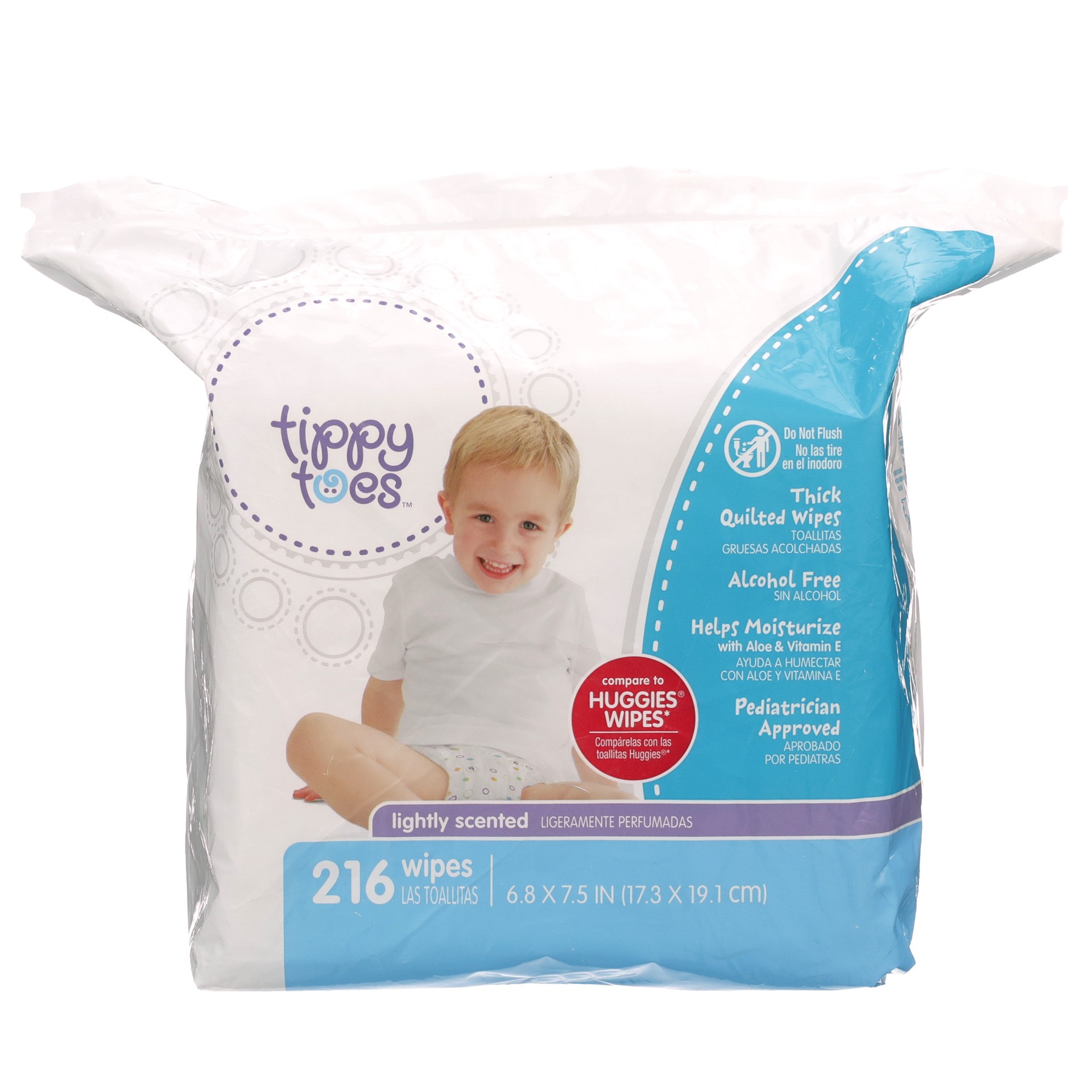 slide 6 of 6, Tippy Toes Thick & Quilted Lightly Scented Wipes 216 Each, 216 ct