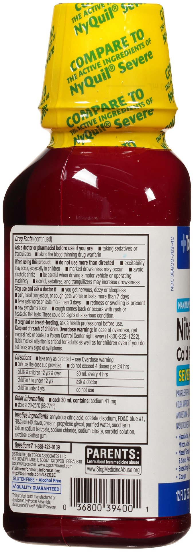 slide 3 of 6, TopCare Health NiteTime Severe Maximum Strength Relief Mixed Berry Flavor Cold & Flu 12 fl oz, 12 fl oz