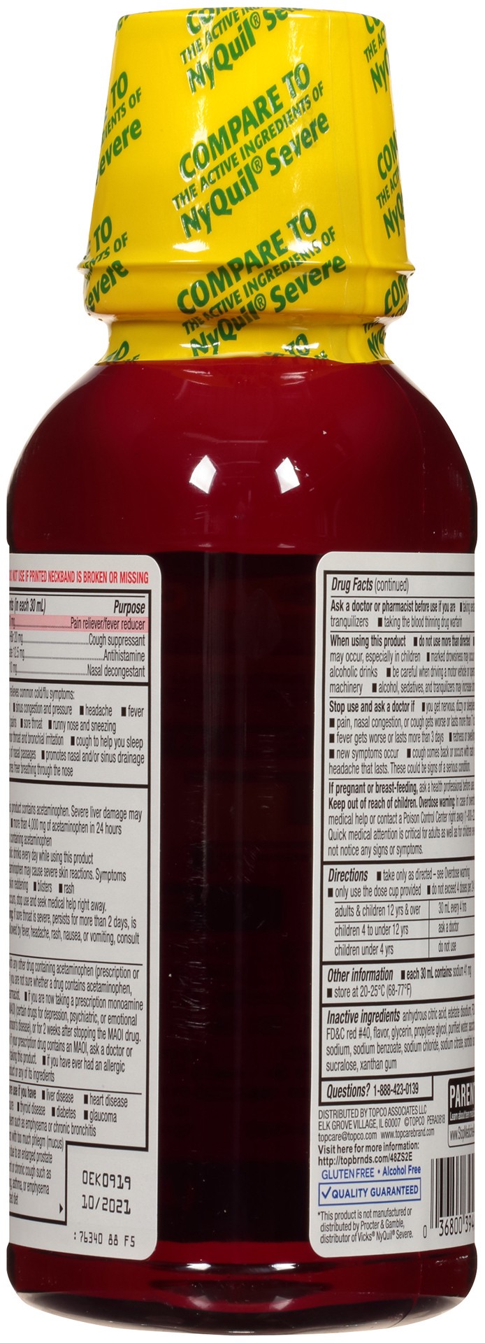 slide 5 of 6, TopCare Health NiteTime Severe Maximum Strength Relief Mixed Berry Flavor Cold & Flu 12 fl oz, 12 fl oz
