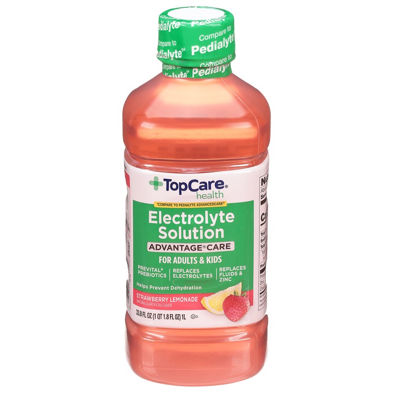 slide 1 of 5, TopCare Electrolyte Solution, Strawberry Lemonade, Advantage Care, 33.8 oz