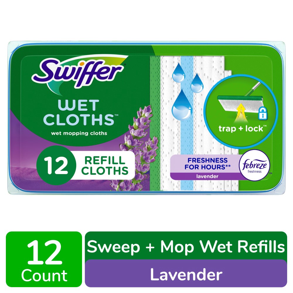 slide 6 of 6, Swiffer Sweep + Mop, Wet Pads Refill, Floor Cleaner, Cleaning Cloths, Lavender, 12ct, 12 ct