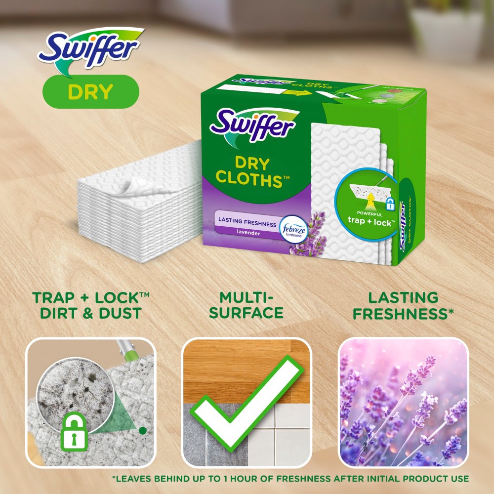 slide 2 of 3, Swiffer Dry Lavender Sweeping Cloths 32 Dry Cloths 32 ea, 32 ct